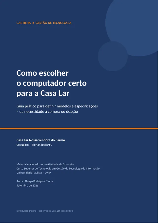 Capa da cartilha Como escolher o computador certo para a Casa Lar